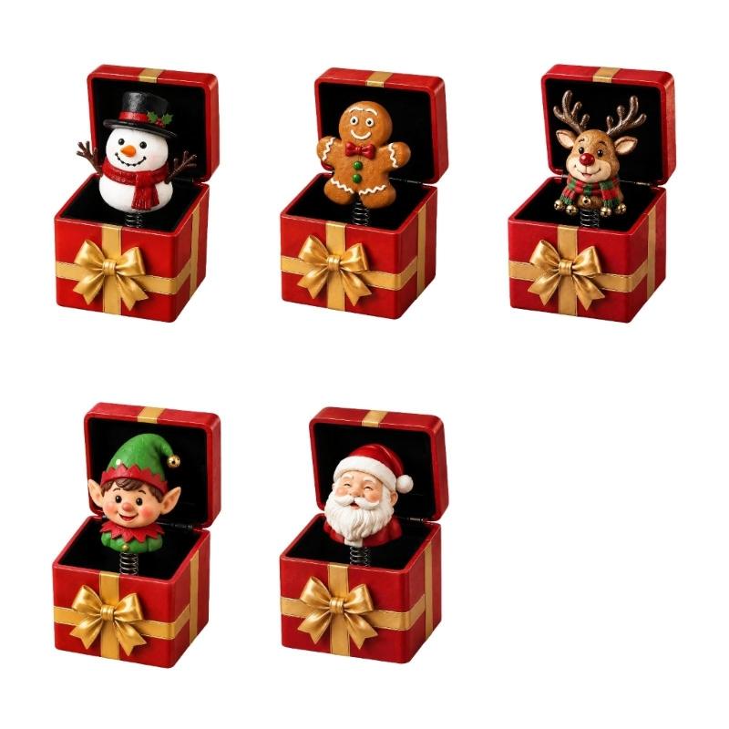 Hinged Christmas Gift Box Toy with a Spring-Mounted Figure That Rises As the Lid Opens for Holiday Gift Giving