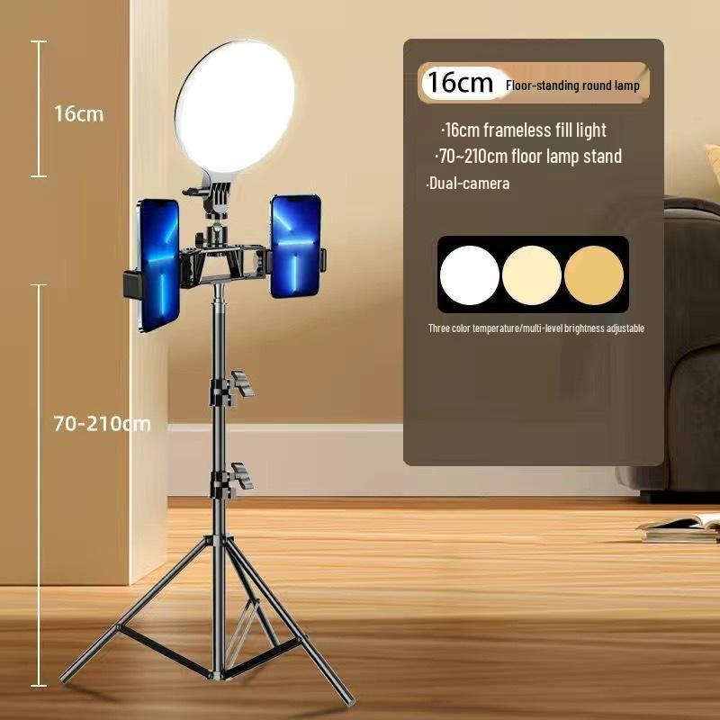 Dual-Position Desktop Tripod with Fill Light for Mobile Live Broadcasting