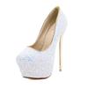 Fashion Sexy Platform Shallow Shoes Woman Slip-On Pumps Round Head Bling Sequins Ultra Thin High Heels Party Wedding Shoes