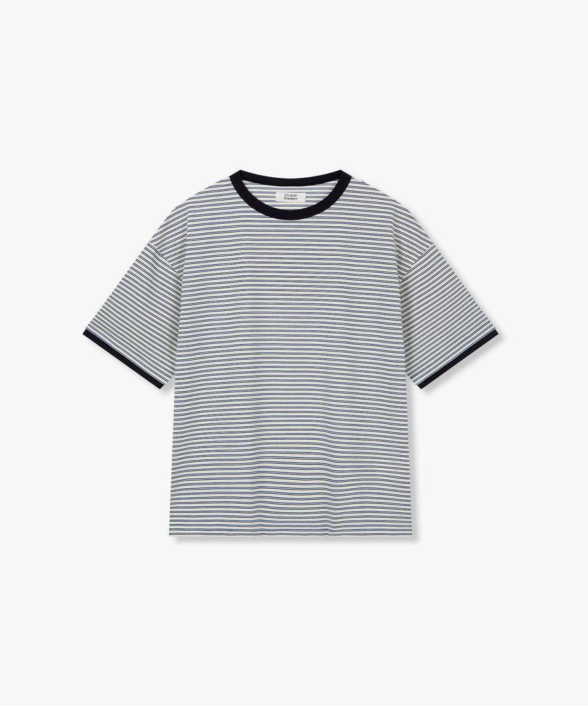 STUDIO TOMBOY [Men] Pin Stripe Color Block Short Sleeve T-Shirt_Blue 9156222318