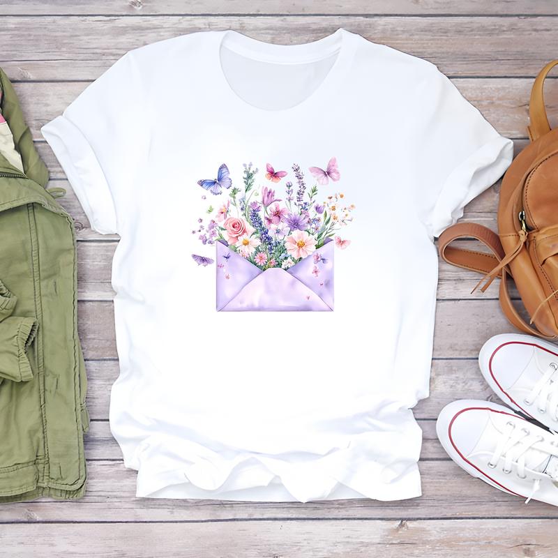 Summer Trendy Cute Printed Women's T-shirt, Short-sleeve Daily Fashion Top for Women, Stylish and Comfortable.