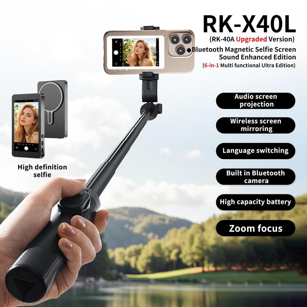 Magnetischer Selfie-Monitor-Bildschirm Drahtloses Telefon Vlog Selfie-Bildschirm Magnetische Halterung Telefon Rückkamera Selfie WiFi Bluetooth-Verbindung für Selfie Live