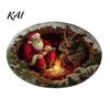 Indoor Christmas Rug 3D Round Rug, Optical Illusion Santa Claus Area 39 Holiday Decorative Inch Quilted-Like Floor Mat for Living Room Bedroom