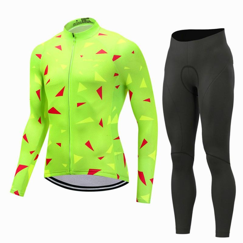 Mens Long Sleeve Cycling Jersey Set Breathable Quick Dry Bike Riding Sportswear