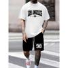 Men's Two-piece Summer Set, Printed with Numbers and Letters, Perfect for Casual and Sports Occasions, with Comfortable and Soft Fabric