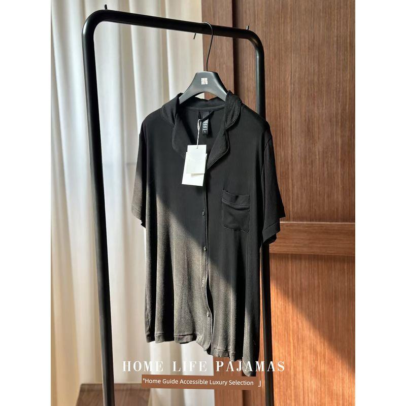 

Hami Melon Green Modal Kardashian Sister Jin Same Style Pajamas Women New Spring and Autumn American Home Wear Set Agate Black/short-sleeved shorts L