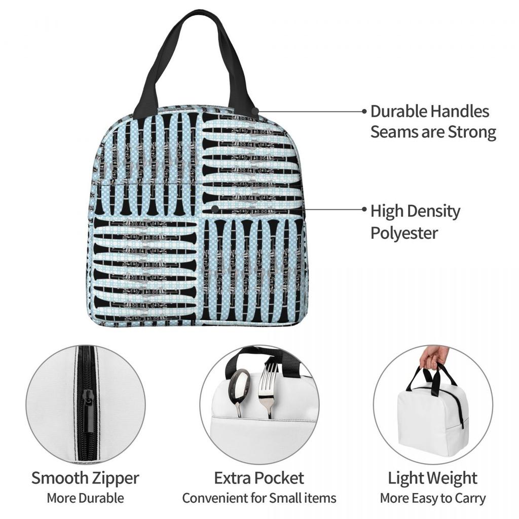 Clarinet Crosshatch Pattern Insulated Lunch Bag for Women Office Cooler Thermal Food Box Tote Portable Lunch Boxes Container