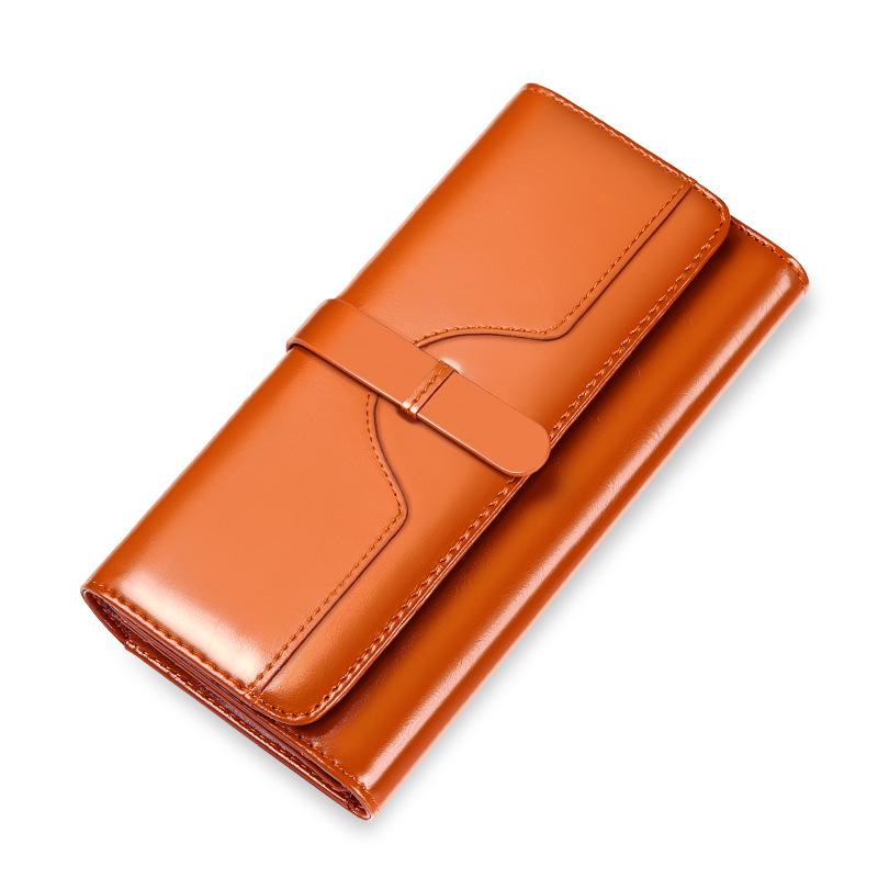 Pure Leather Three Fold Women's Wallet, Long Buckle Leather Bag, Genuine Leather Multi Card Large Capacity Wallet, Women's Wallet, Leather Wallet