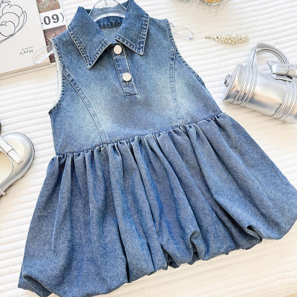 Girls 2026 Summer Korean Style Denim Pinafore Dress - Sleeveless, Stylish Tulip Skirt Design 110 cm
