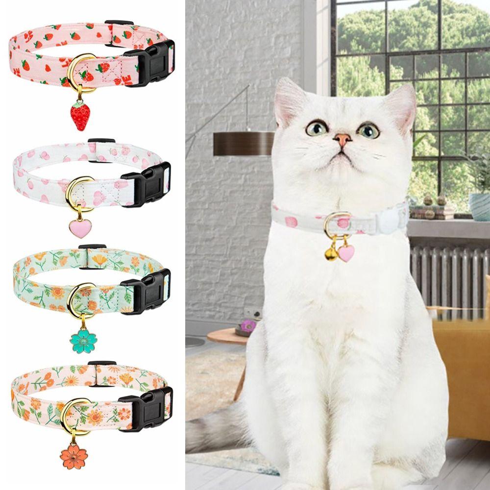 Strawberries Flower Pattern Adjustable Pet Collar Cotton Cat Traction Necklace Pet Dog Collar  Cat