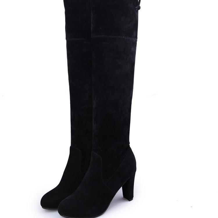 Herbst und Winter neue Samt warme Retro-Stiefel hoher Absatz dicker Absatz wasserdichte Tisch Kniestiefel Damen Außenhandel große Größe 4243