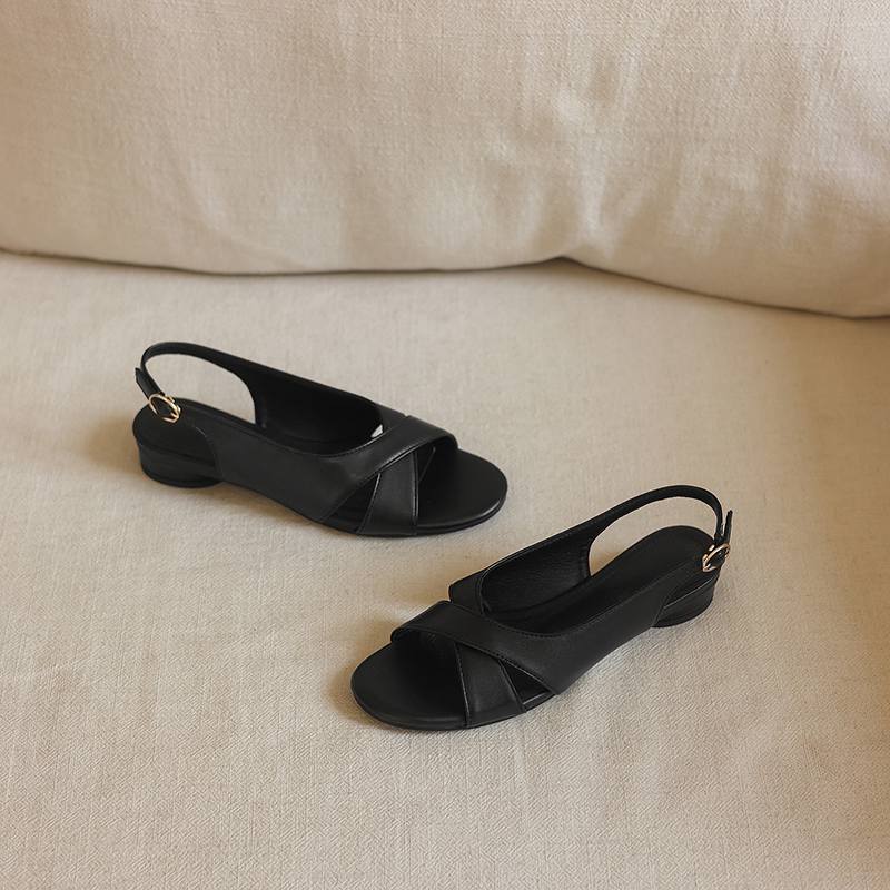 Krazing Pot Microfiber Low Heels Concise Style Buckle Straps European Design Summer Size 43 Size 42 Women Sandals
