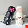 Cartoon cute double drink thermos cup portable elastic cover straw water cup boys and girls planet cat stainless steel