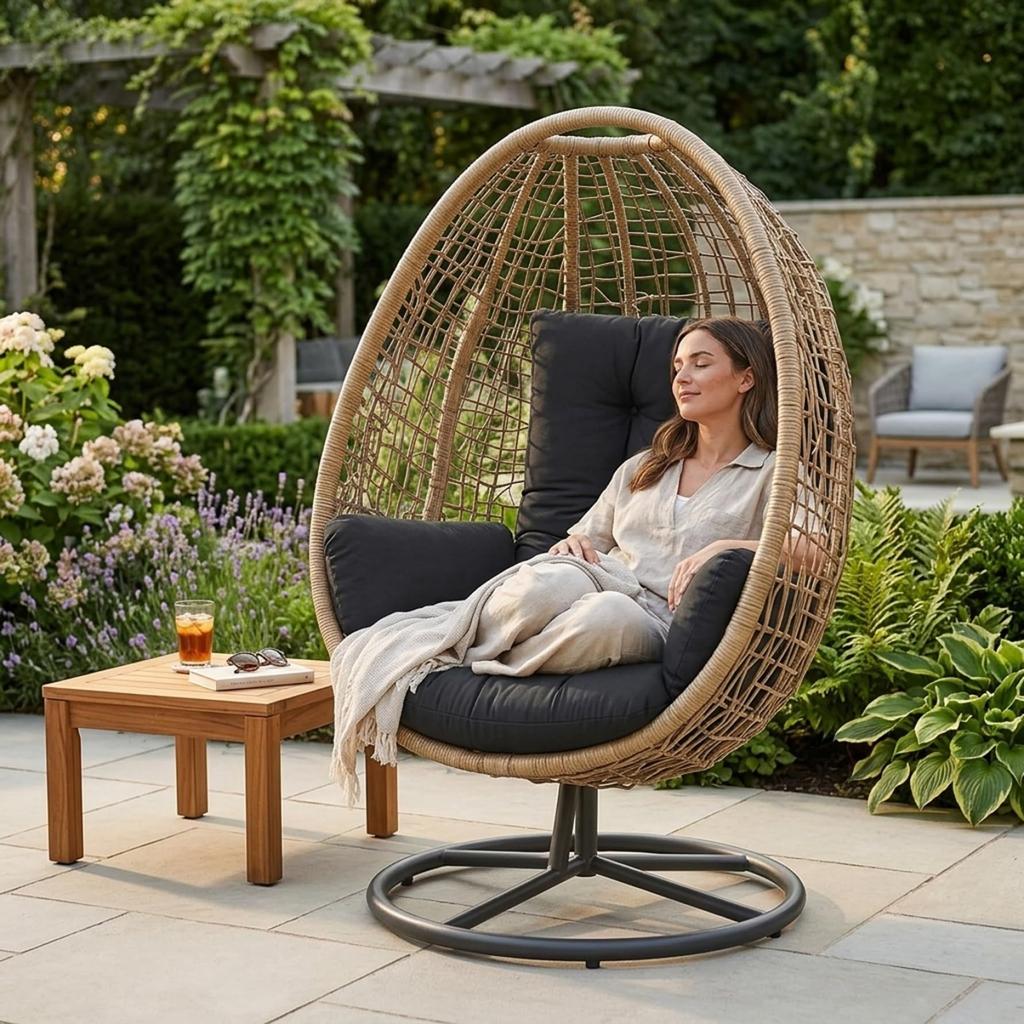 Egg Chair Cushion Replacement Thick & Soft Swing Chair Cushion with Stain Resistant Fabric for Indoor Outdoor Hanging Chairs Black