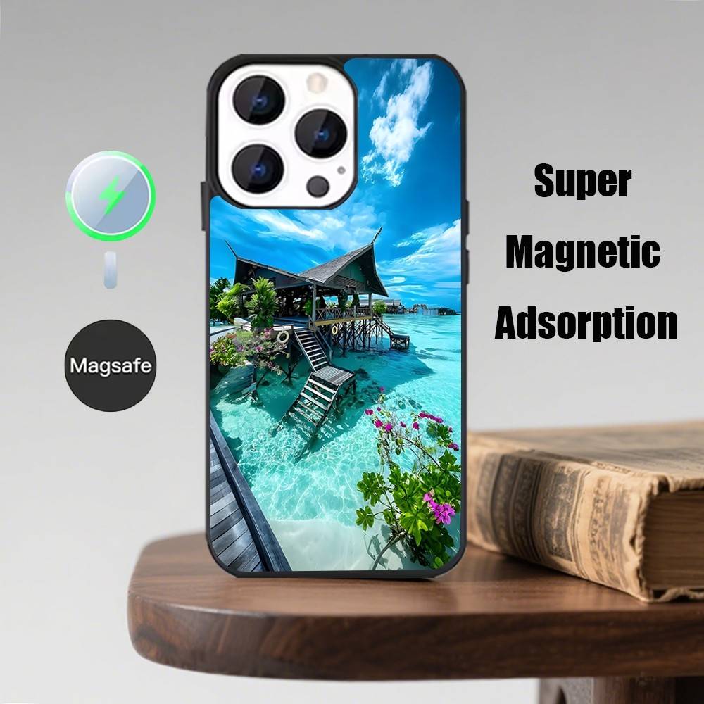 Sea Tropical Palm Trees Beach Phone Case  For iPhone 17,16,15,14,13,12,Pro,Max,Plus,Mini,Magsafe,Magnetic Wireless Charging Case