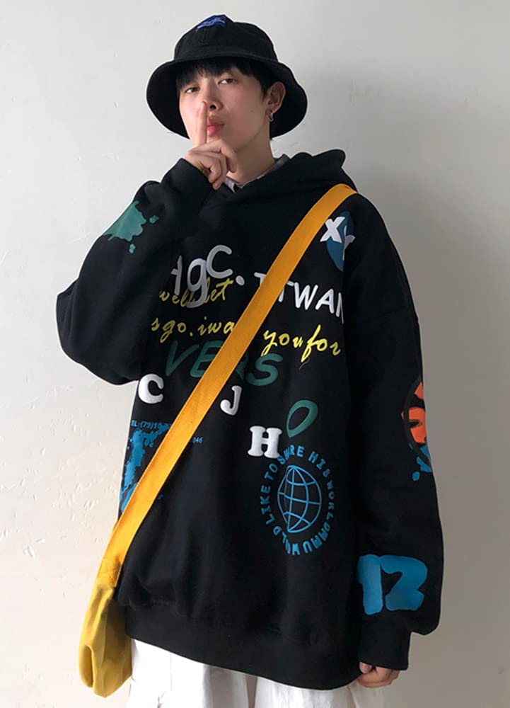 Long Sleeve Hoodie with Back Loose Plus Hip Korean Size 3XL [foveitaa] Men's Print, Fit, Casual, Stylish, Sizes, Hop, Popular, Style, Fall/Winter