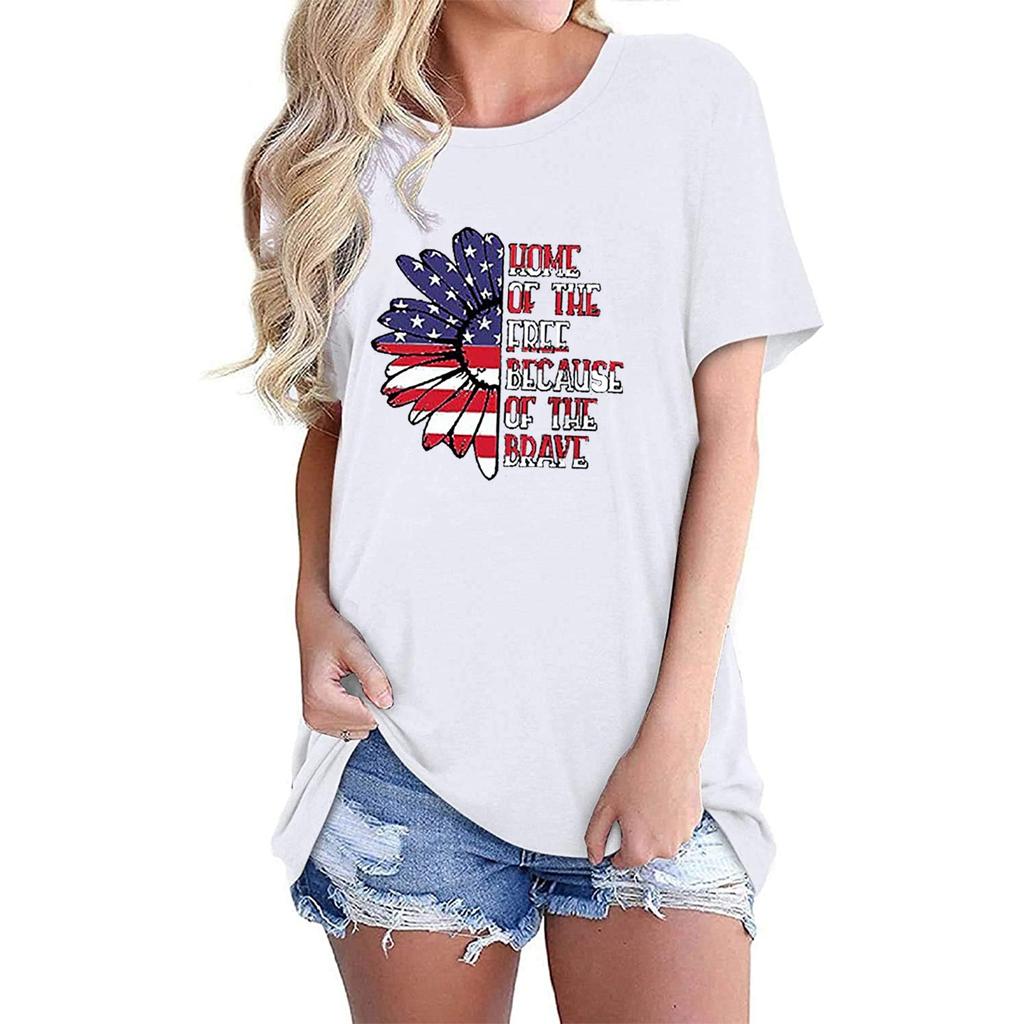Women Casual Independence Day Printing Round Neck Loose Tops T-shirt Blouse