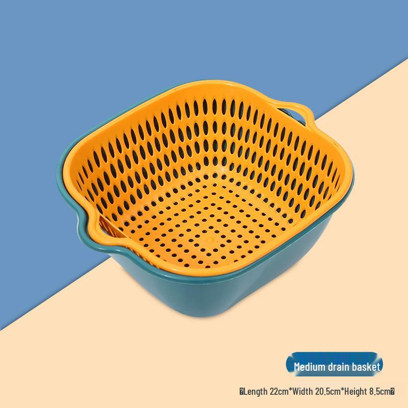 Thickened Six-Piece Double-Layer Drain Basket Set for Kitchen and Produce Washing