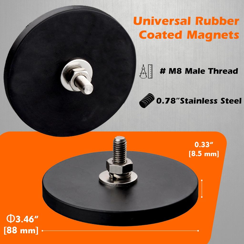 MUTUACTOR Neodym Gummiummantelte Magnete 100 lbs M8 Außengewinde 2 Stück Kratzfreie Montage-Magnete für Offroad-Fahrzeugbeleuchtung LED-Arbeitssignal