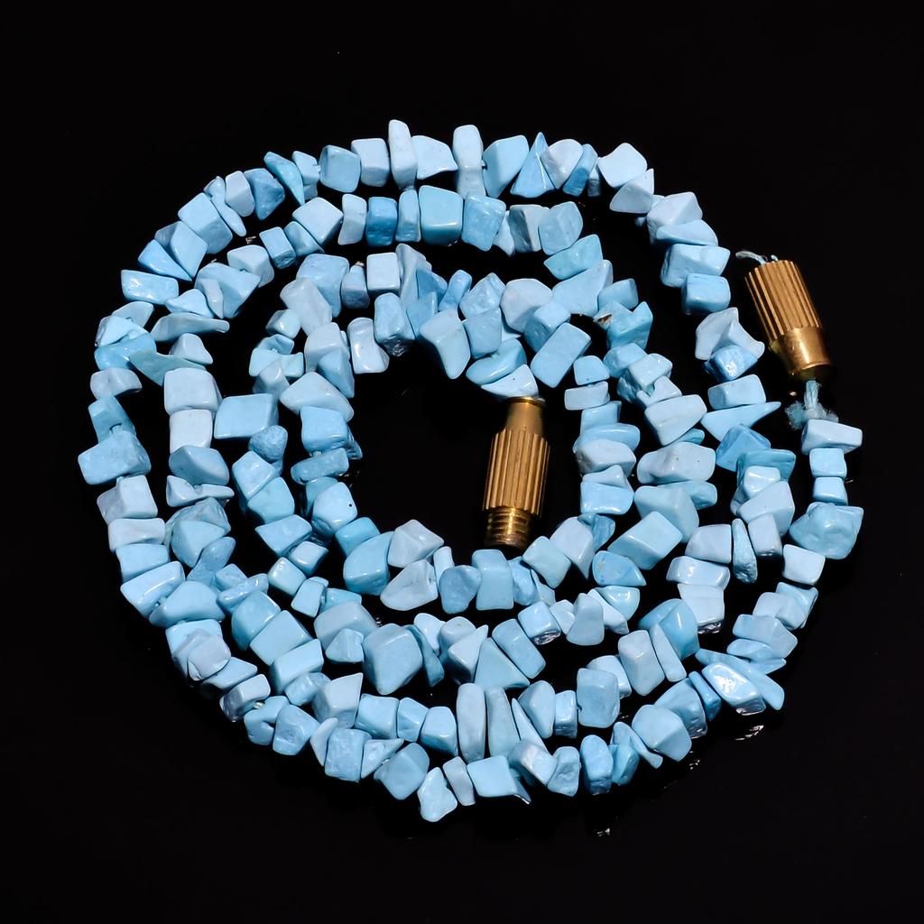 Collier de Perles Lisses Non Taillées de Pierre Précieuse Turquoise Bleue Naturelle 5-7 mm 19" UB-8438 UB-8438