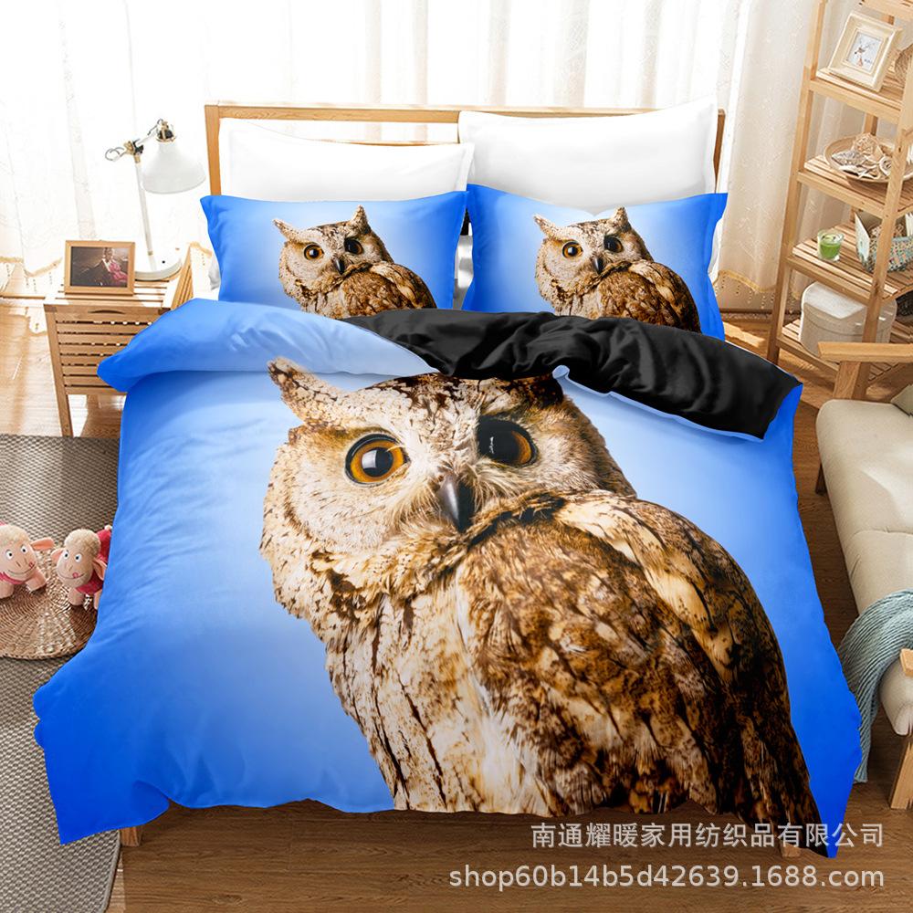3D Digital Printing Bedding Four-Piece Set Three-Piece Set Owl Black Bed Sheet Quilt Pillow