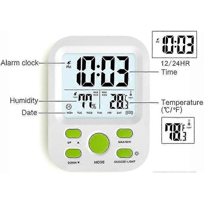 Digital Alarm Clock With Snooze And Sleep Timer, 12/24 Hour, Backlit Display, Automatic Humidity And Temperature Adjustment.