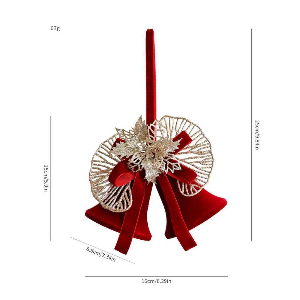 Popular Nordic Red Flocking Christmas Bell Ornaments for Tree and Shop Window Decoration