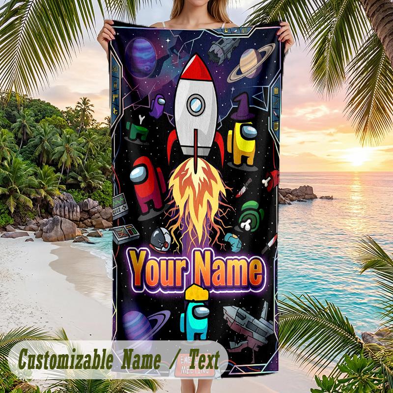 Among Us Beach Towel, Personalized Custom Text, Quick Dry Soft Large Towel For Swimming Pool Travel