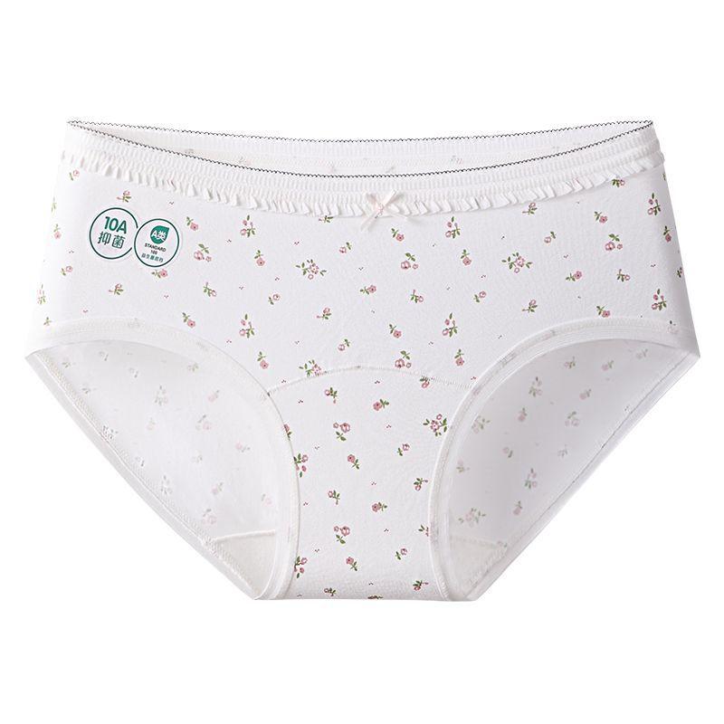 

Girls Spring Fresh Floral Cotton 10A Bacteriostatic Breathable Extended Crotch Triangle Briefs XL білий
