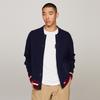 Tommy Hilfiger Cotton Heavyweight Letter Embroidered Logo Loose Baseball Collar Knitted Cardigan Men Outerwear Navy-Blue MW0MW33090