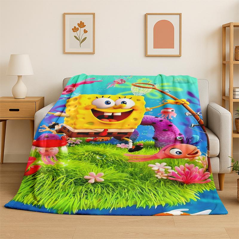 Cartoon S-SpongeBob Patrick Star Flannel Blanket Soft Warm Throw Blanket for Bedroom Living Room Bed Travel Camping Picnic Kid
