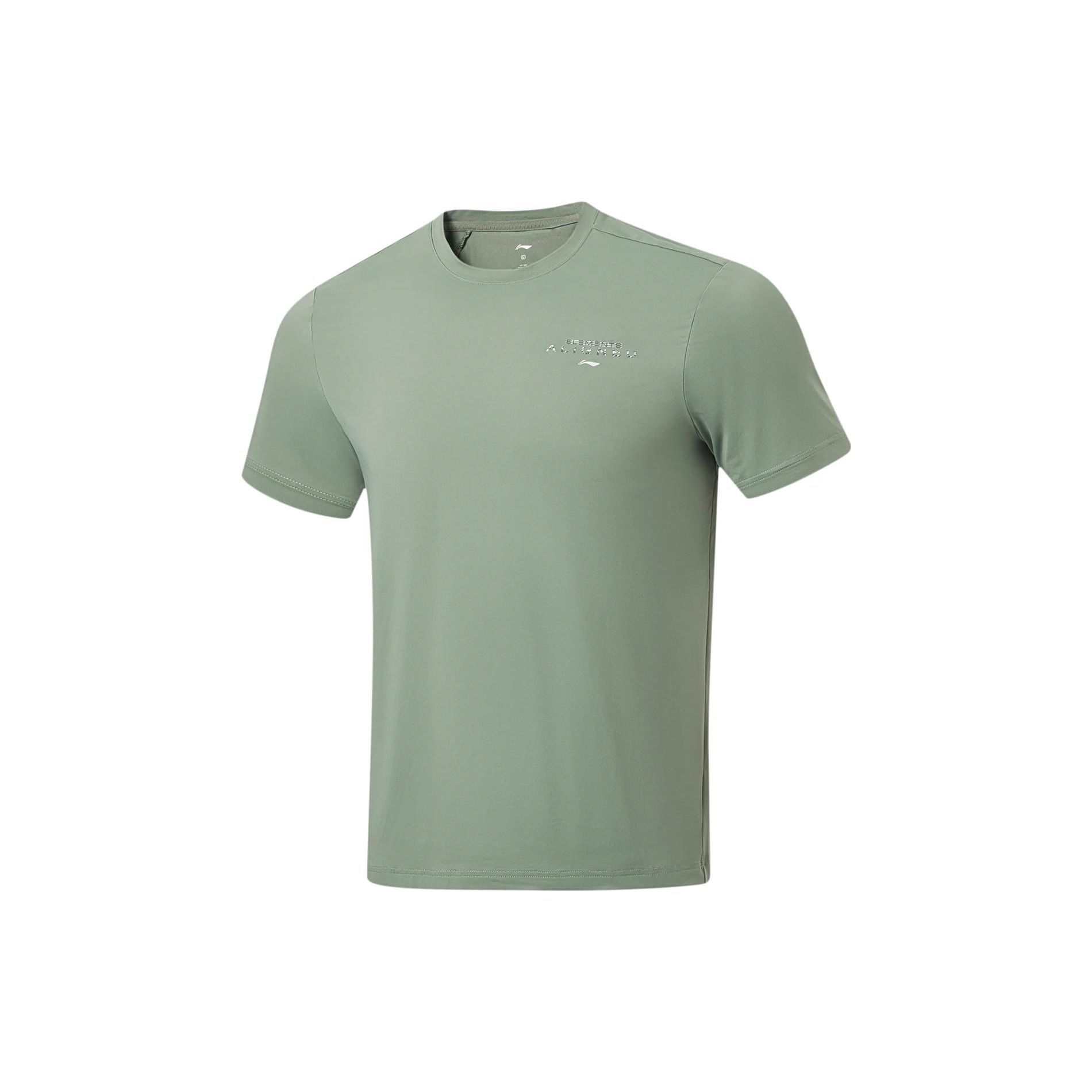 

Li Ning Fitness Series Letter Print Round Neck Short Sleeve T-Shirt Men Tops Gray-Green ATST505-5 M
