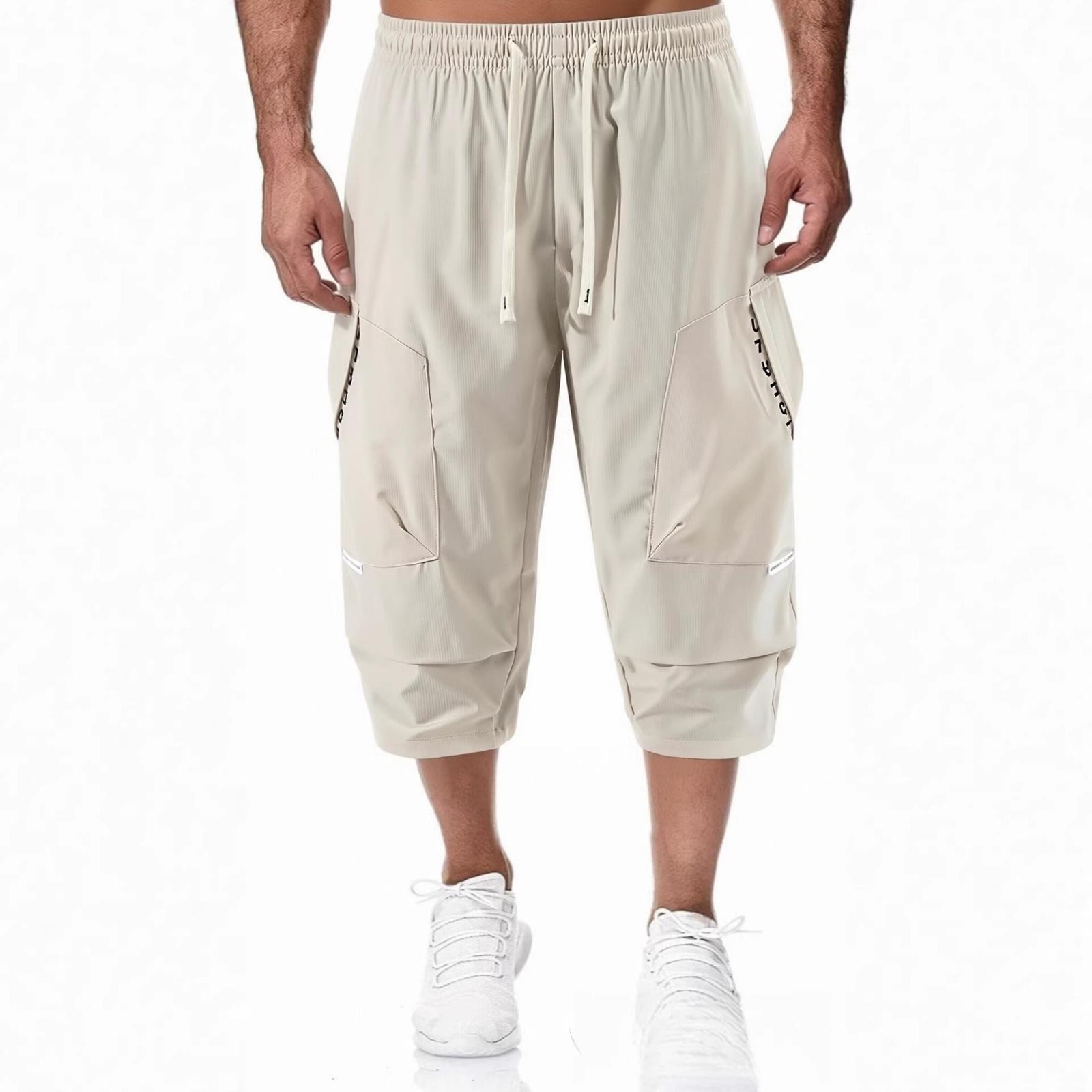

Men s Cropped Pants Casual Outdoor Shorts L бежевый