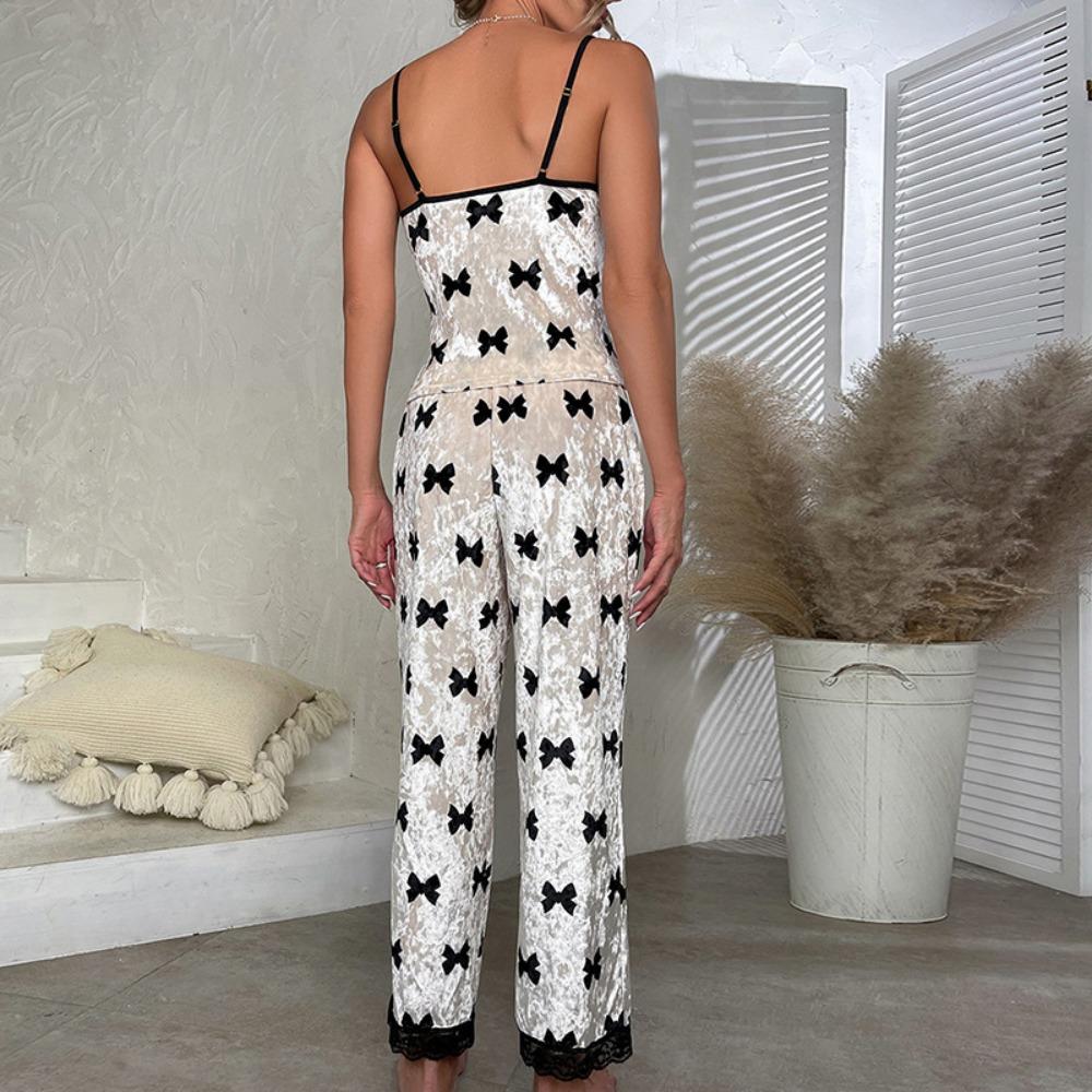 Bow Velvet Suspender Skirt Set Printed Lace Sexy Nightdress