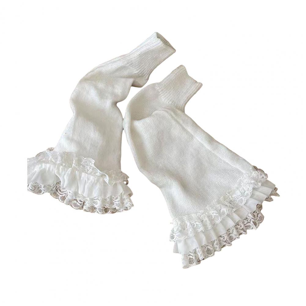 1 Pair Winter Calf Covers Lace Trim Knitted Anti-slip Solid Color Elastic Lolita Style JK Cosplay Performance Daily Wear Sports