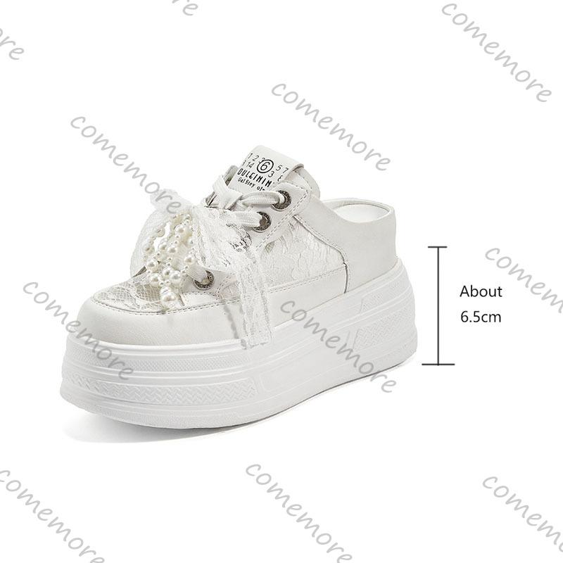 Comemore Summer New Heightening Sneakers Baotou Half Slippers Outside Wear Thick Bottom Leisure Lace Lace Up Board Shoes