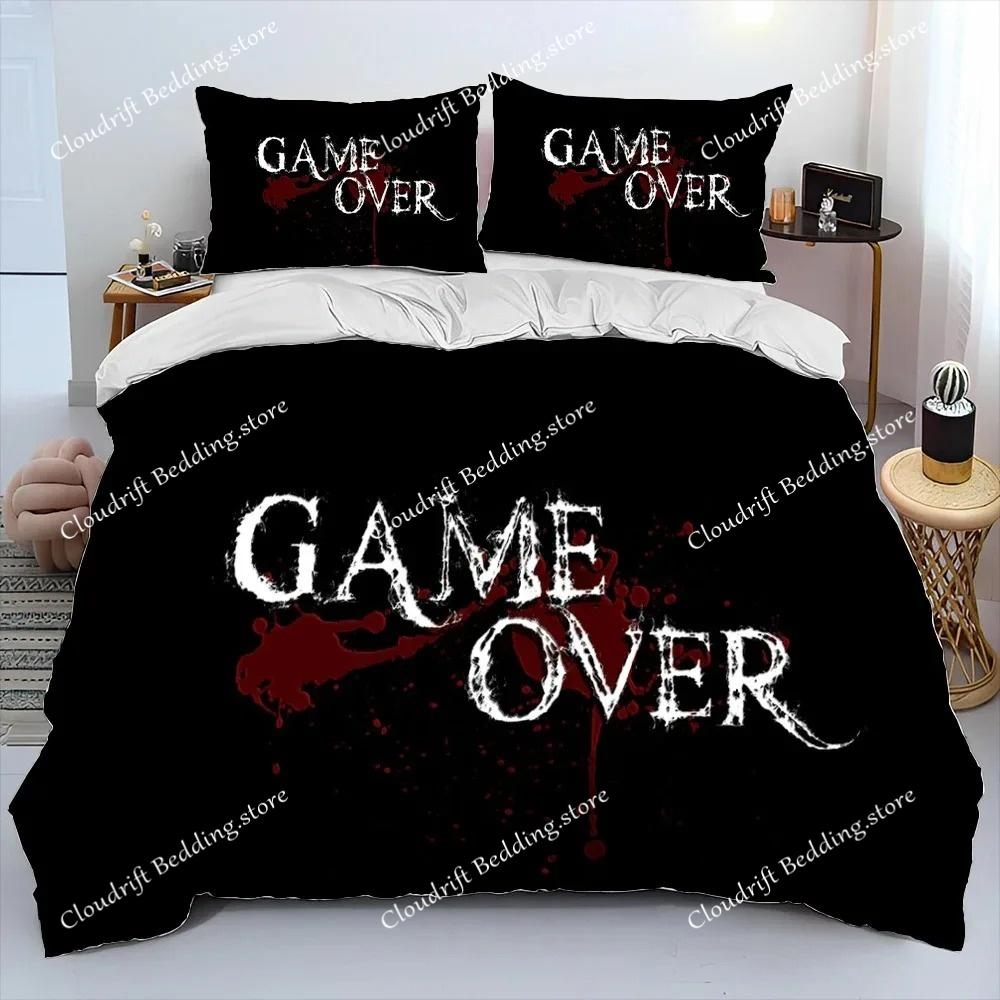 Gamer Game Over Cartoon Bettdecke Bettwäscheset, Bettbezug Bettset Steppdecke Kissenbezug, King Queen Size Bettwäscheset Erwachsene Jungen