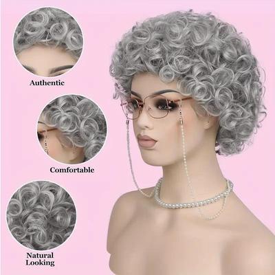 Silver Short Curly Synthetic Wig, Queen Elizabeth Style Wig for Women Cosplay & Daily Use