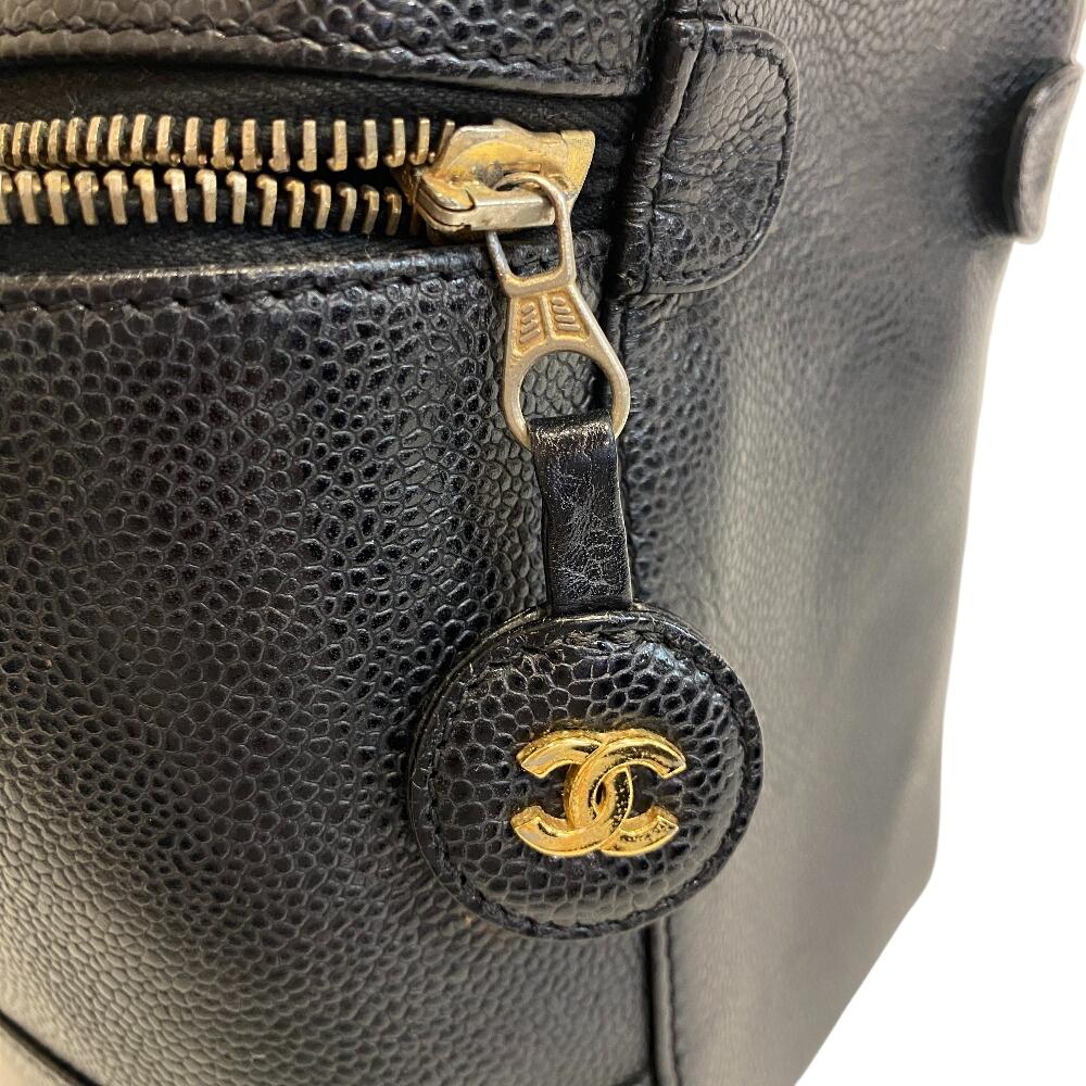 CHANEL Cosmetics Pouch Mini Bag COCO Mark Caviar skin Vertical vanity bag Handbag black Caviar skin Women Used