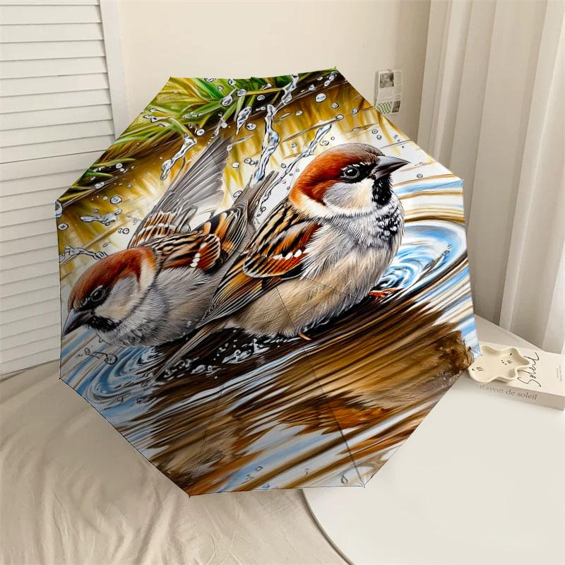 

1PC birds waterAutomatic Open/Close Umbrella with Windproof, 8-Rib Sturdy Canopy, Durable Ribs, Fashionable Design, Outdoor Accessory, Fun Prin, Holid
