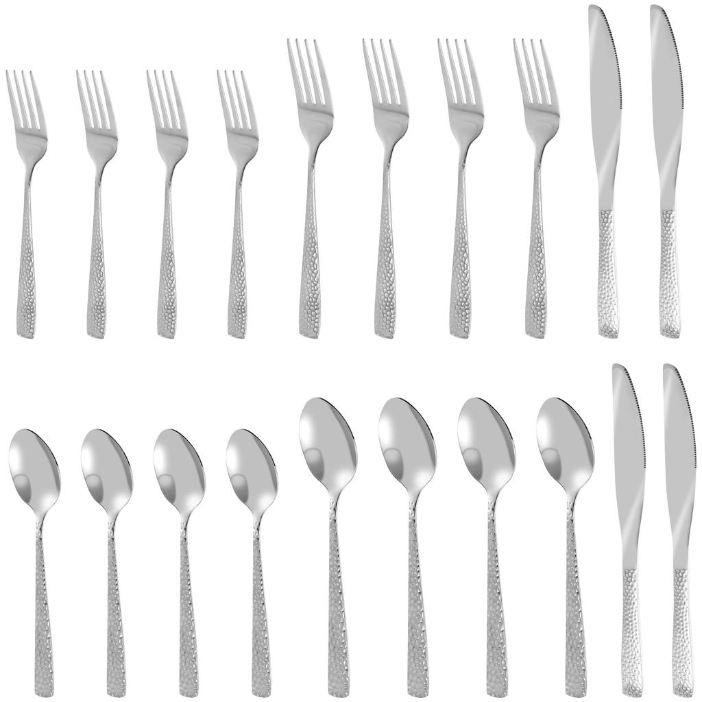 20 PCS Modern Hammered Flatware Utensil Set for 4 Stainless Steel Cutlery Silverware Set Includes Knives Forks Spoons for Home