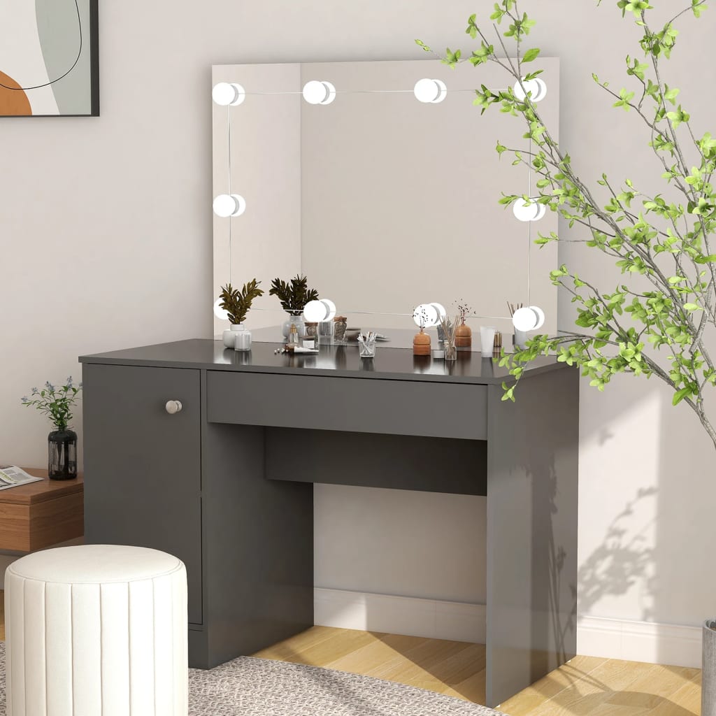 Toaletka Z Oświetleniem Led, 110X55X145 Cm, Mdf, Szara