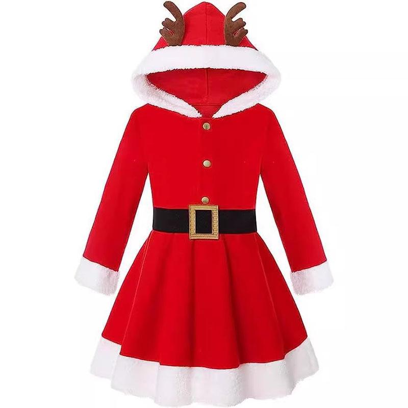 6 Pieces Christmas Elf Costume Red Shawl Winter Girls Boys Clothes With Hat For Christmas Eve Party New Year Children Outfit Set