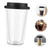 Double Walled Glass Coffee Mugs with Silicone Lids, 12 OZ Reusable Glass Coffee Cups, Insulated Coffee Mugs, Cappuccino,Tea,