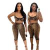 European & American Fashion Leopard Print Bra with Lace Trim & Cropped Pants Set