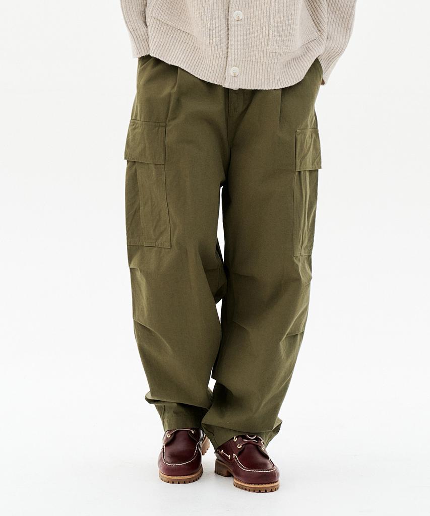 CONTROBANAL3 Single-Pleat Wide Cargo Pants [Khaki]