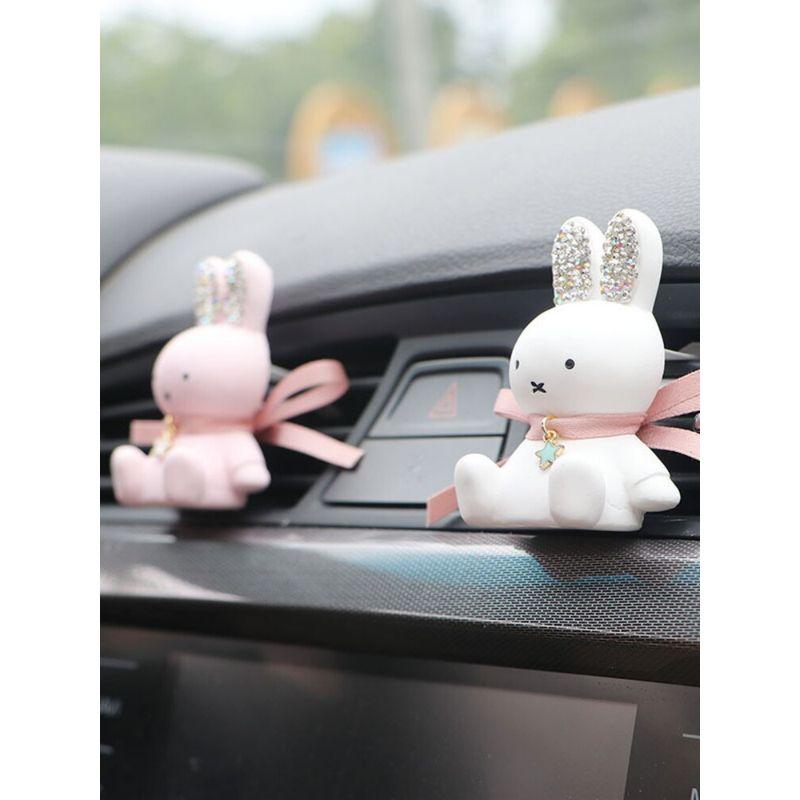 Car Air Freshener Ornament, Miffy Bunny Gypsum Diffuser, Bowknot with Shiny Rhinestones