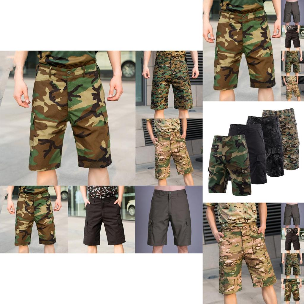 Stylish Men's Army Combat Camouflage Cargo Shorts Featuring Multiple Pockets