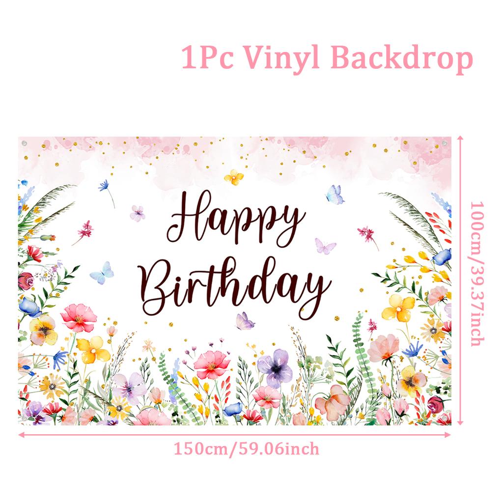 Wildflower Background Happy Birthday Backdrop Spring Flower Theme Party Supplies Kids Friends Baby Shower Party Decoration