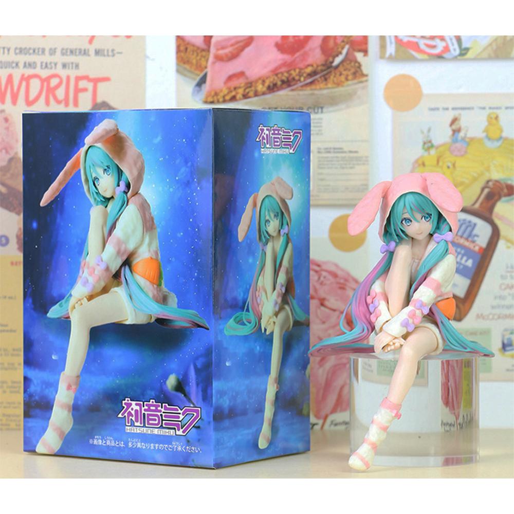 13.8cm Cute Rabbit Ear Pajamas Miku Figure Anime Proportional Humanoid Model Gift Car Decoration Doll Model Kids Toys Fans